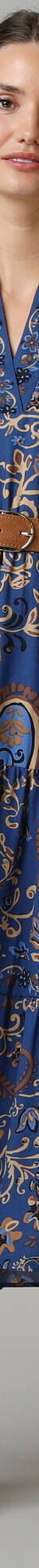 Robe longue taille élastiquée, crêpe imprimé (bleu) Robe longue taille élastiquée, crêpe imprimé (bleu)
